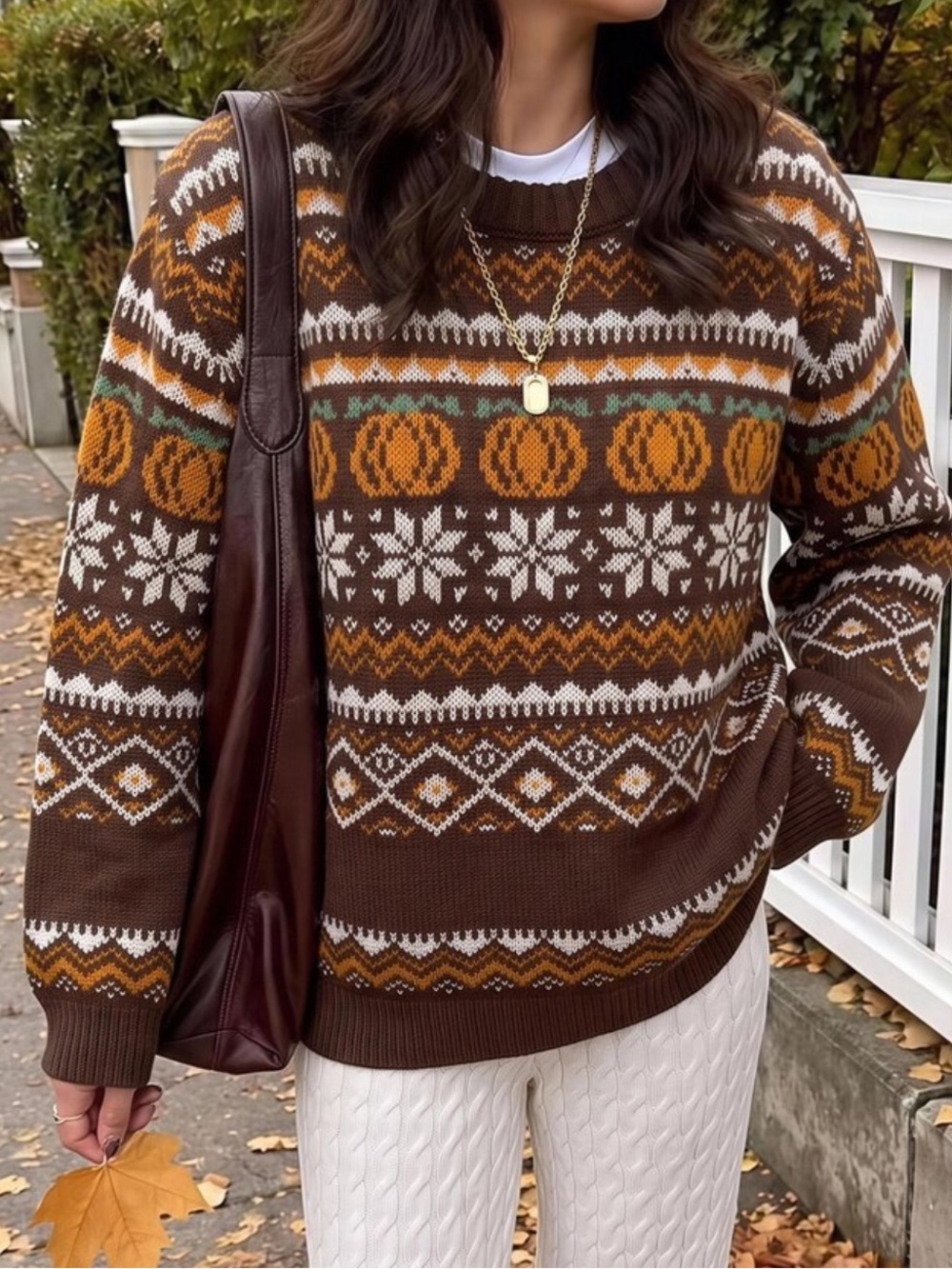 Pumpkin 🎃 Fair Isle Crewneck Sweater - Women